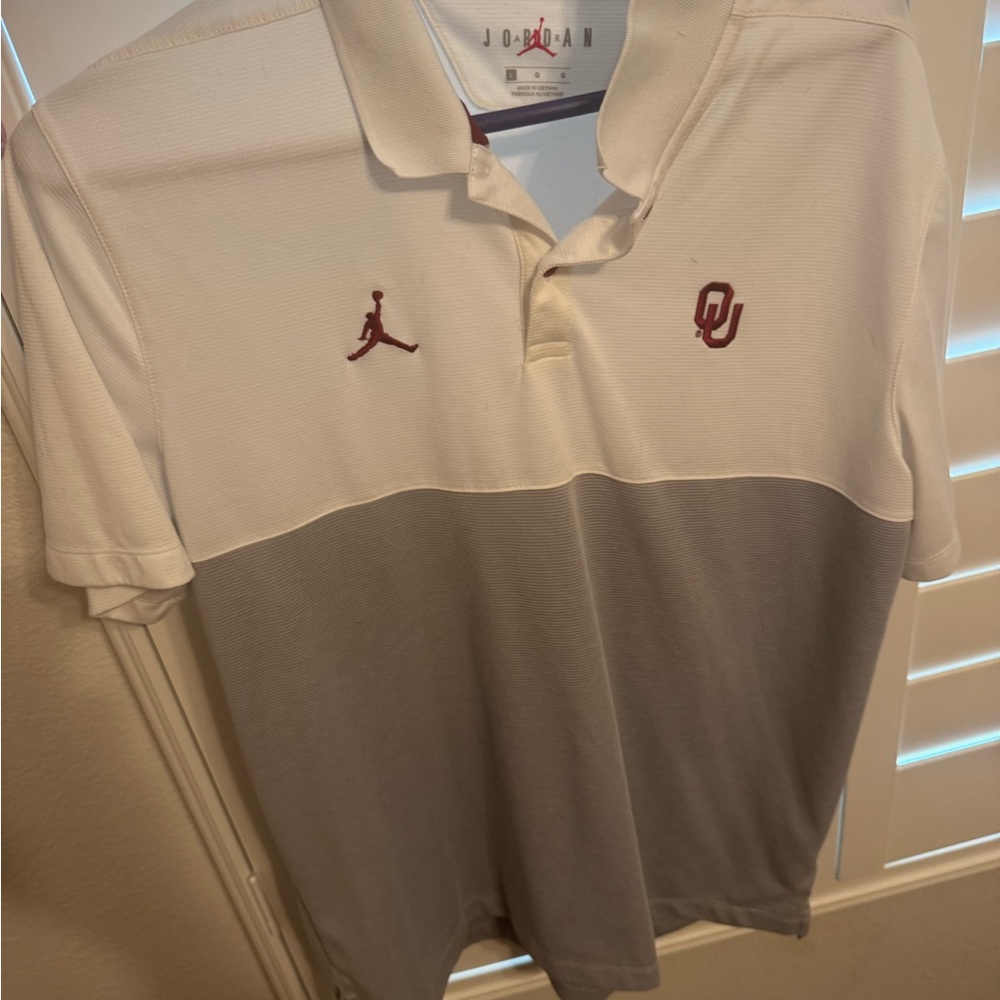 Jordan Brand Oklahoma Sooners Polo Shirt White Grey Large NWOT